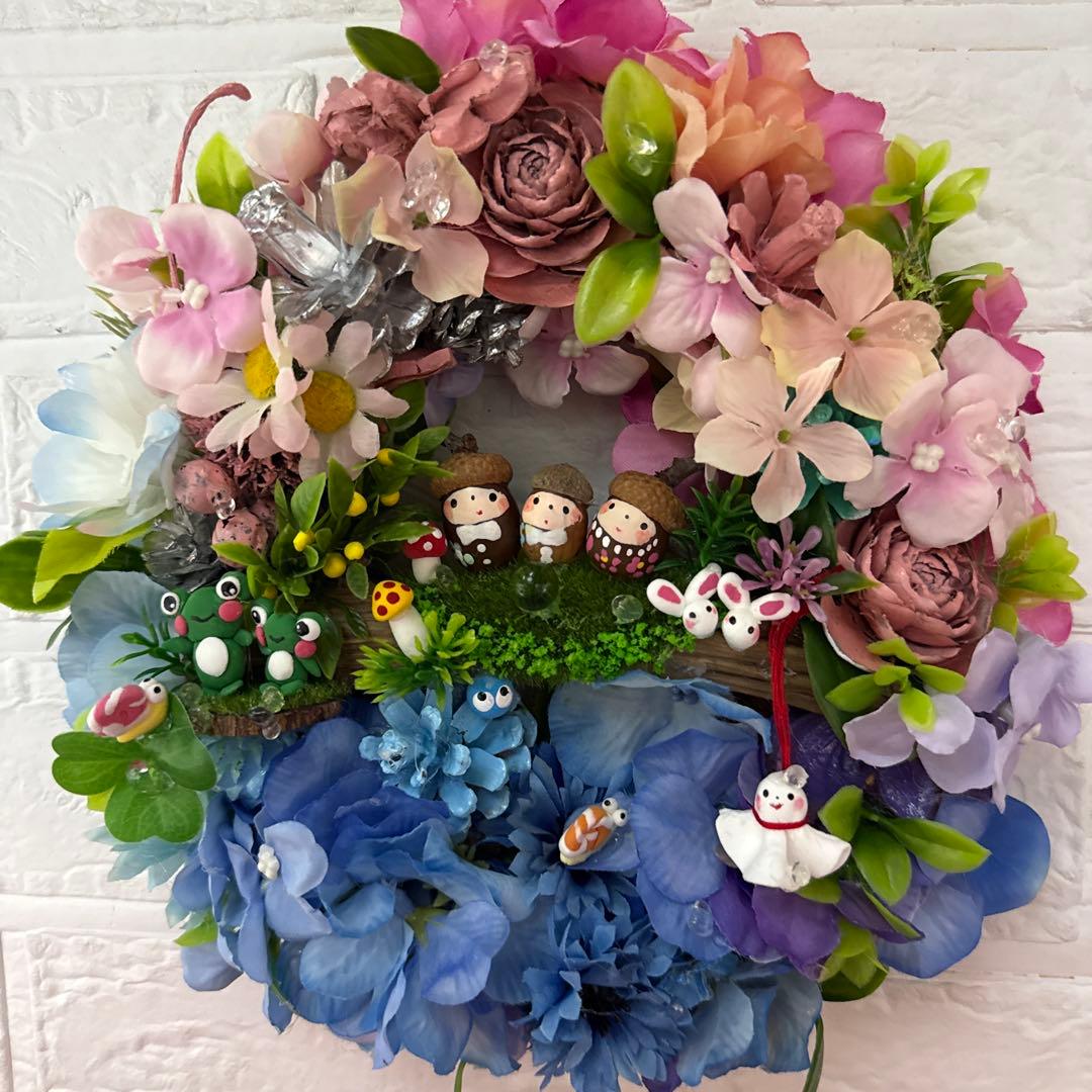 どんぐりアート♡紫陽花リース&夏のオブジェ2品♡ 一点物