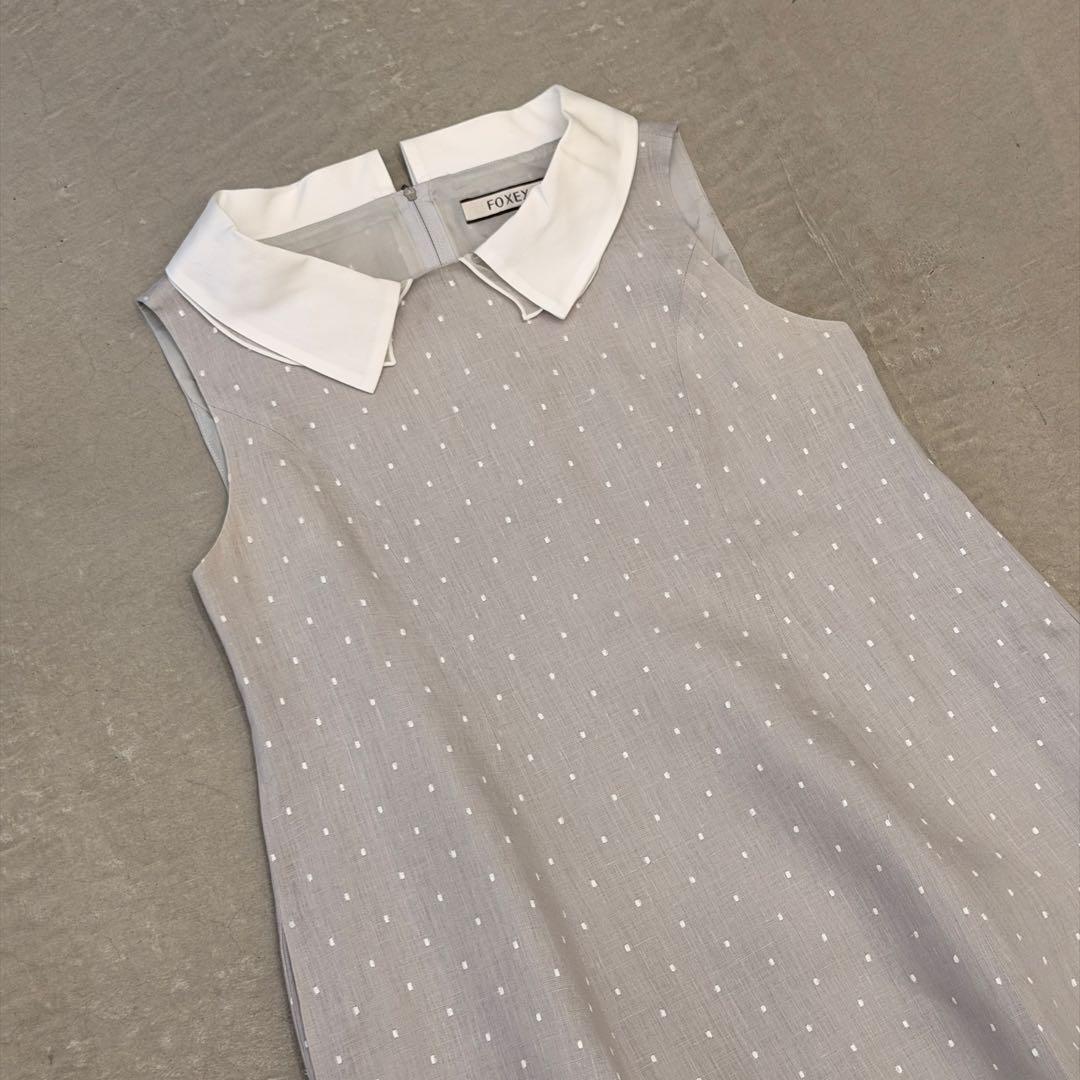 【美品】 フォクシー ワンピース リネン グレー 40 FOXEY ワンピ