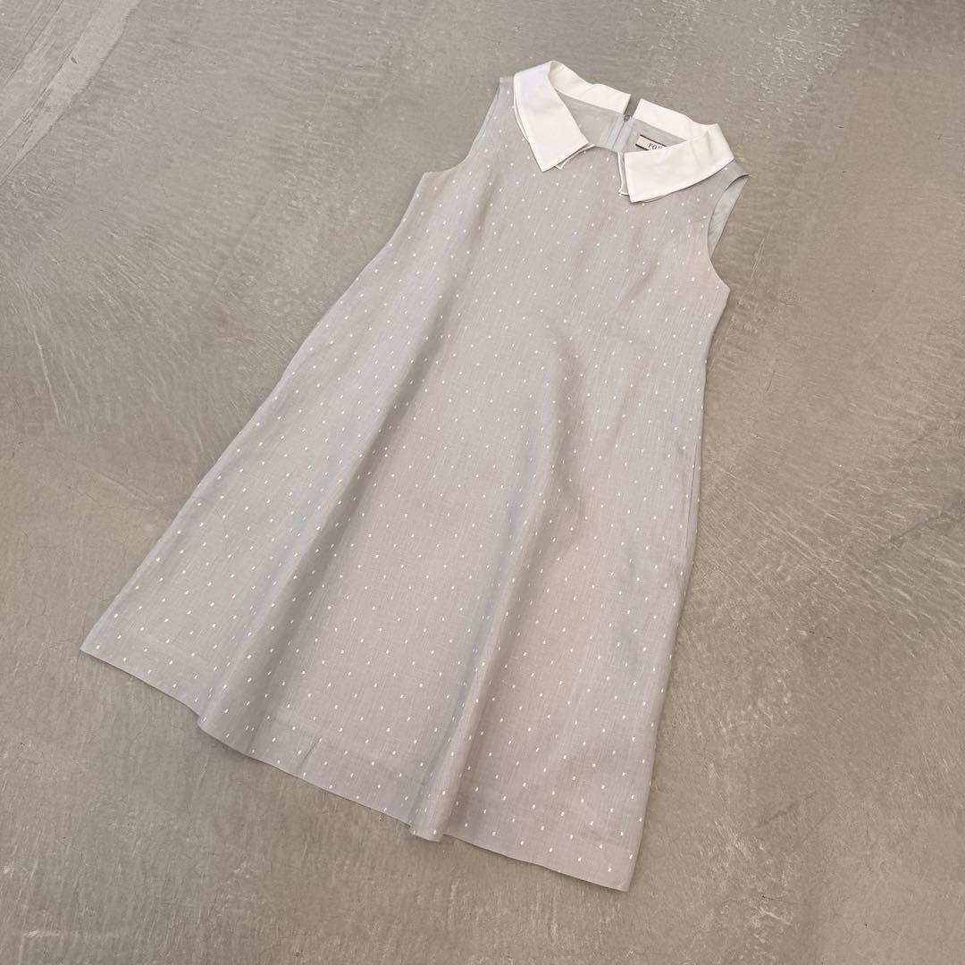 【美品】 フォクシー ワンピース リネン グレー 40 FOXEY ワンピ
