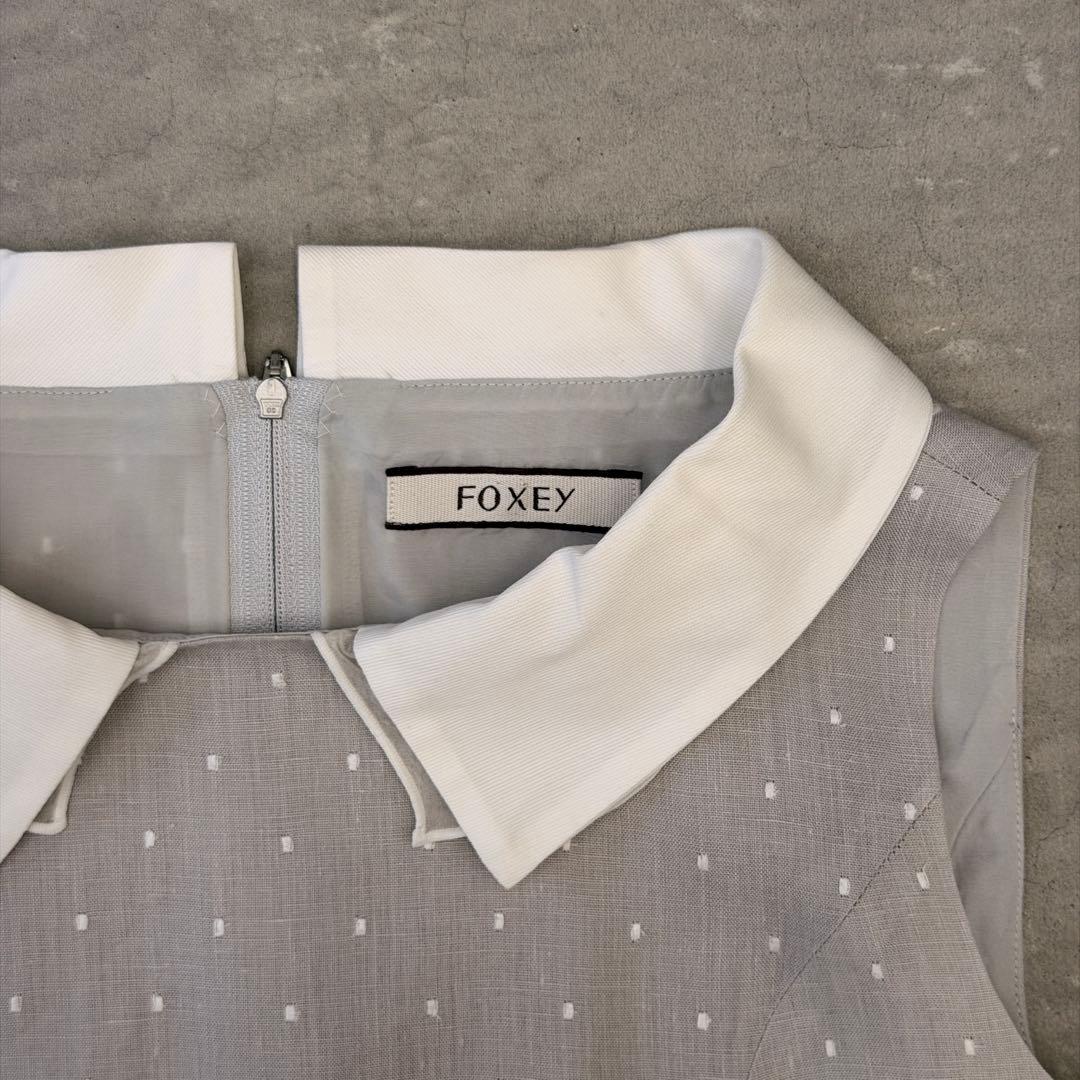 【美品】 フォクシー ワンピース リネン グレー 40 FOXEY ワンピ
