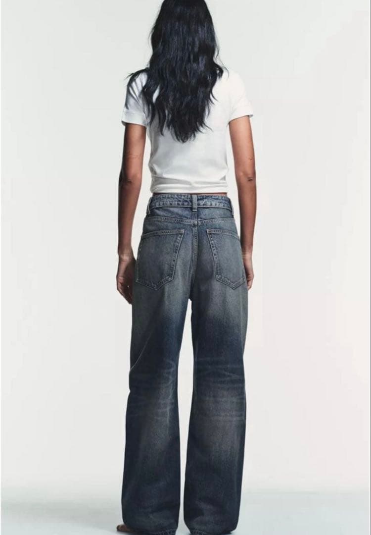 完売品 ZARA TRF ミッドライズ折り返しウエストデニムパンツ 32