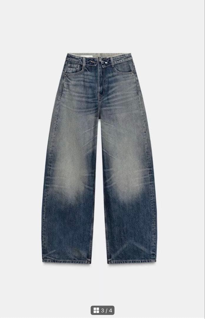 完売品 ZARA TRF ミッドライズ折り返しウエストデニムパンツ 32