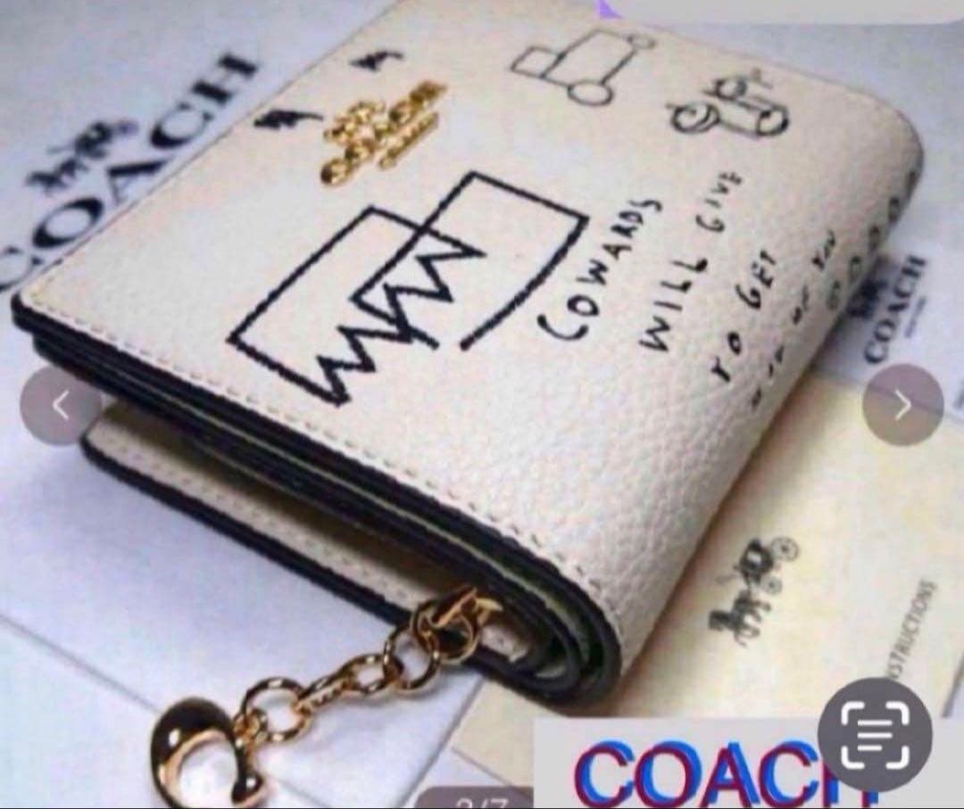 COACHパスキアコラボホワイト白二つ折り財布スナップウォレット.新品未使用品