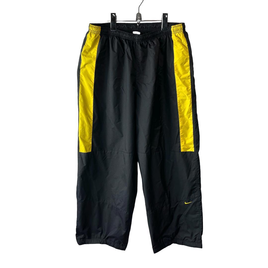 極太 ビッグサイズ NIKE ナイキ ナイロンパンツ 黒×黄色 メンズ XXL