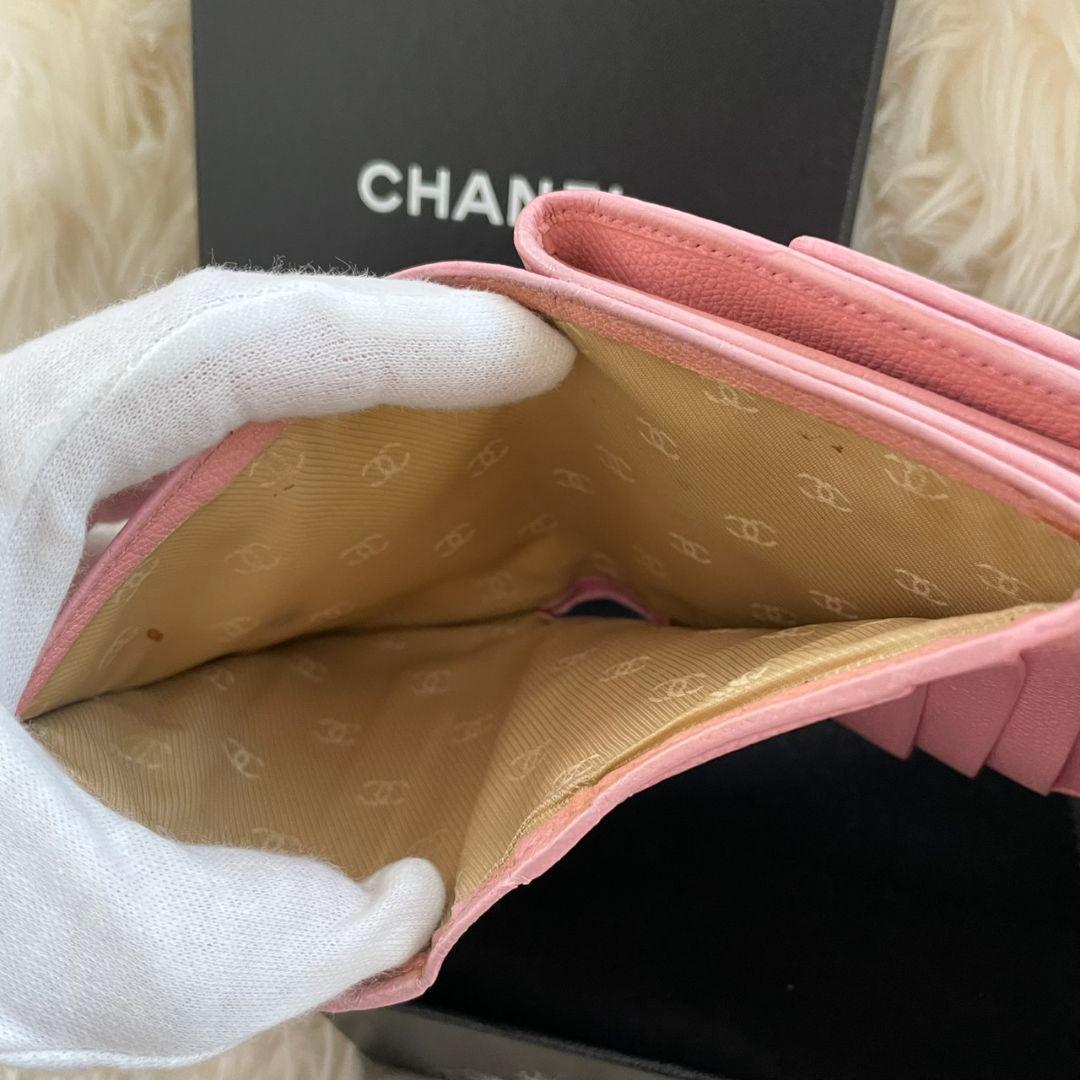 シャネル CHANEL 三つ折り 財布 ココマーク ピンク