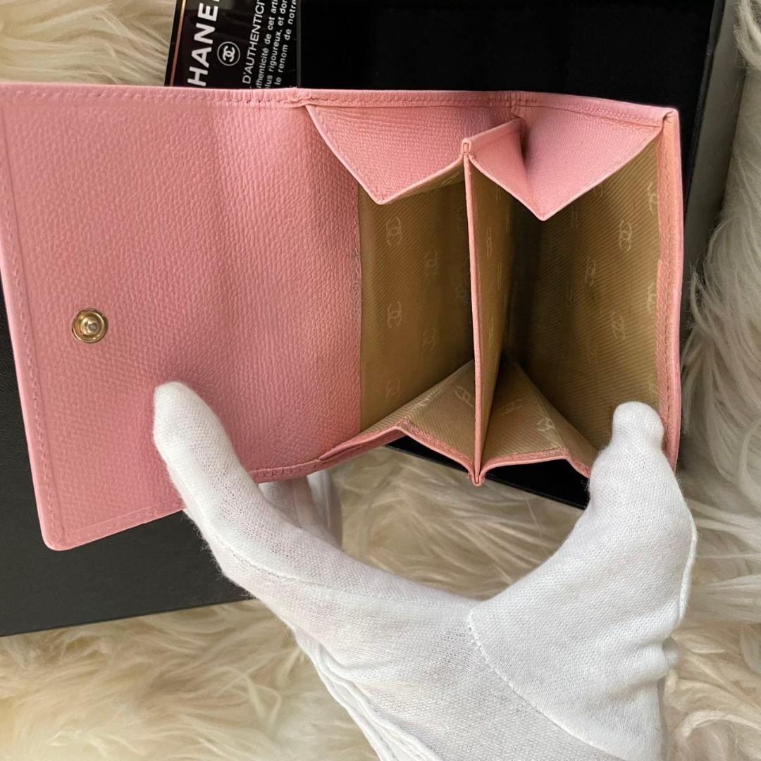 シャネル CHANEL 三つ折り 財布 ココマーク ピンク
