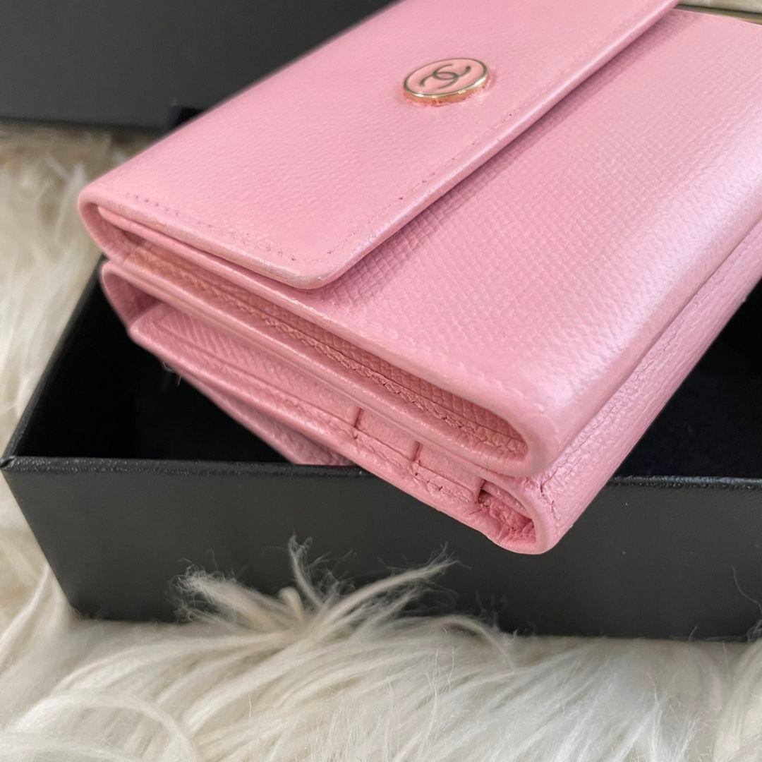 シャネル CHANEL 三つ折り 財布 ココマーク ピンク