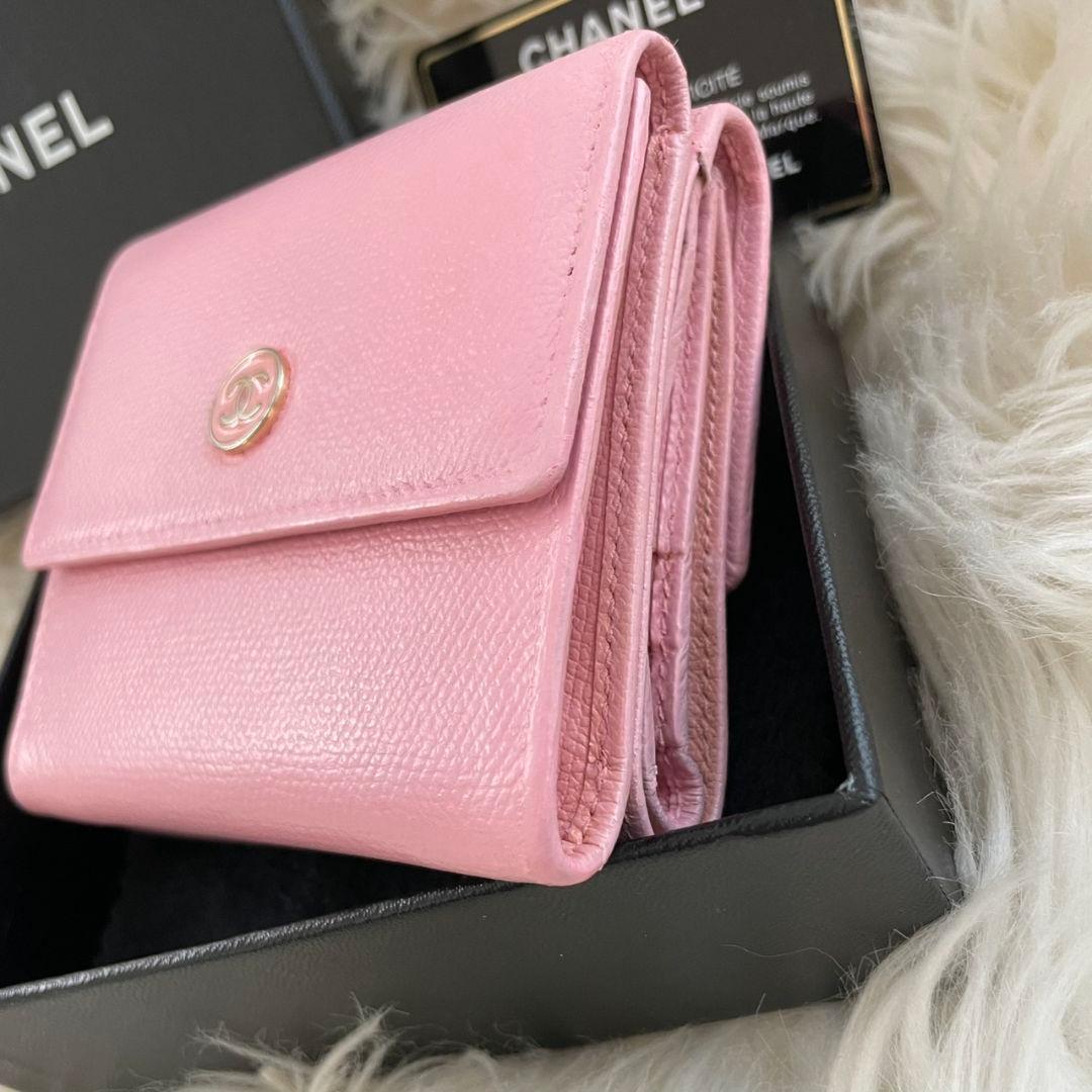 シャネル CHANEL 三つ折り 財布 ココマーク ピンク