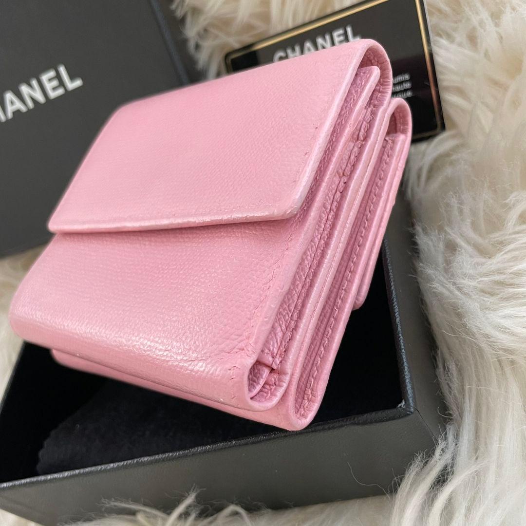 シャネル CHANEL 三つ折り 財布 ココマーク ピンク