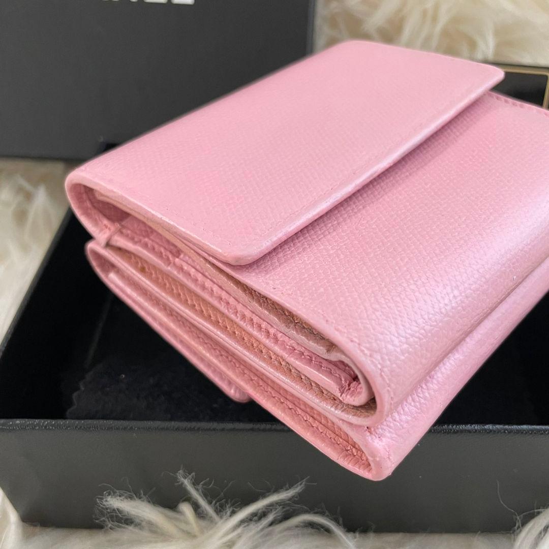シャネル CHANEL 三つ折り 財布 ココマーク ピンク