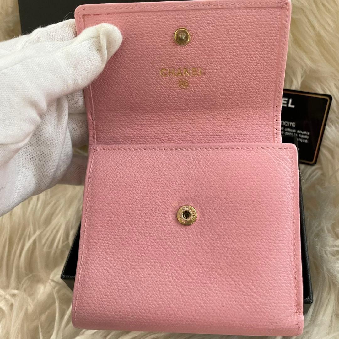 シャネル CHANEL 三つ折り 財布 ココマーク ピンク