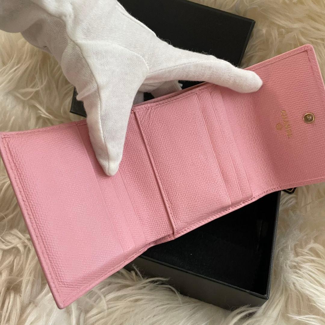 シャネル CHANEL 三つ折り 財布 ココマーク ピンク