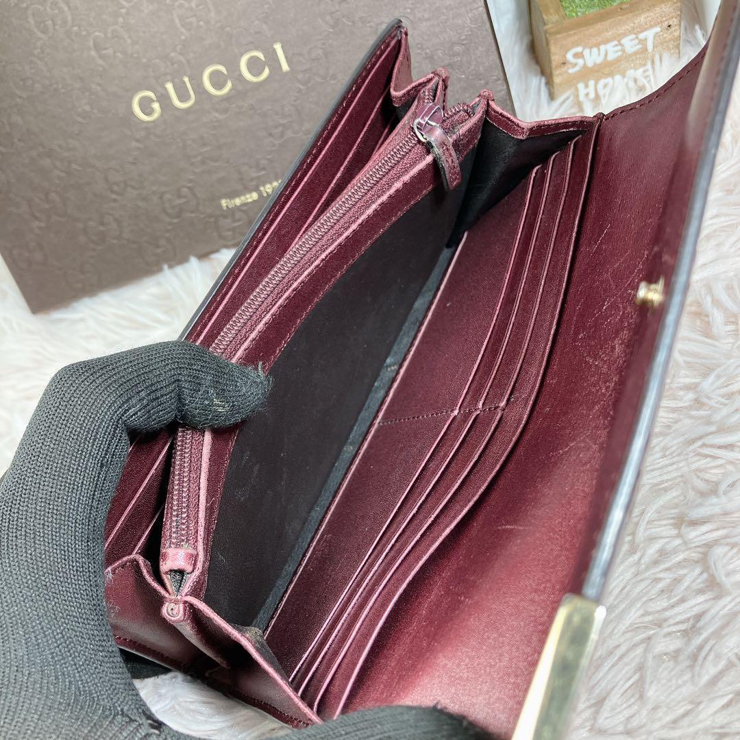 美品 GUCCI シマ エナメル パテント コンチネンタル 長財布 GG