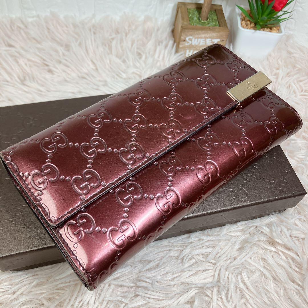 美品 GUCCI シマ エナメル パテント コンチネンタル 長財布 GG