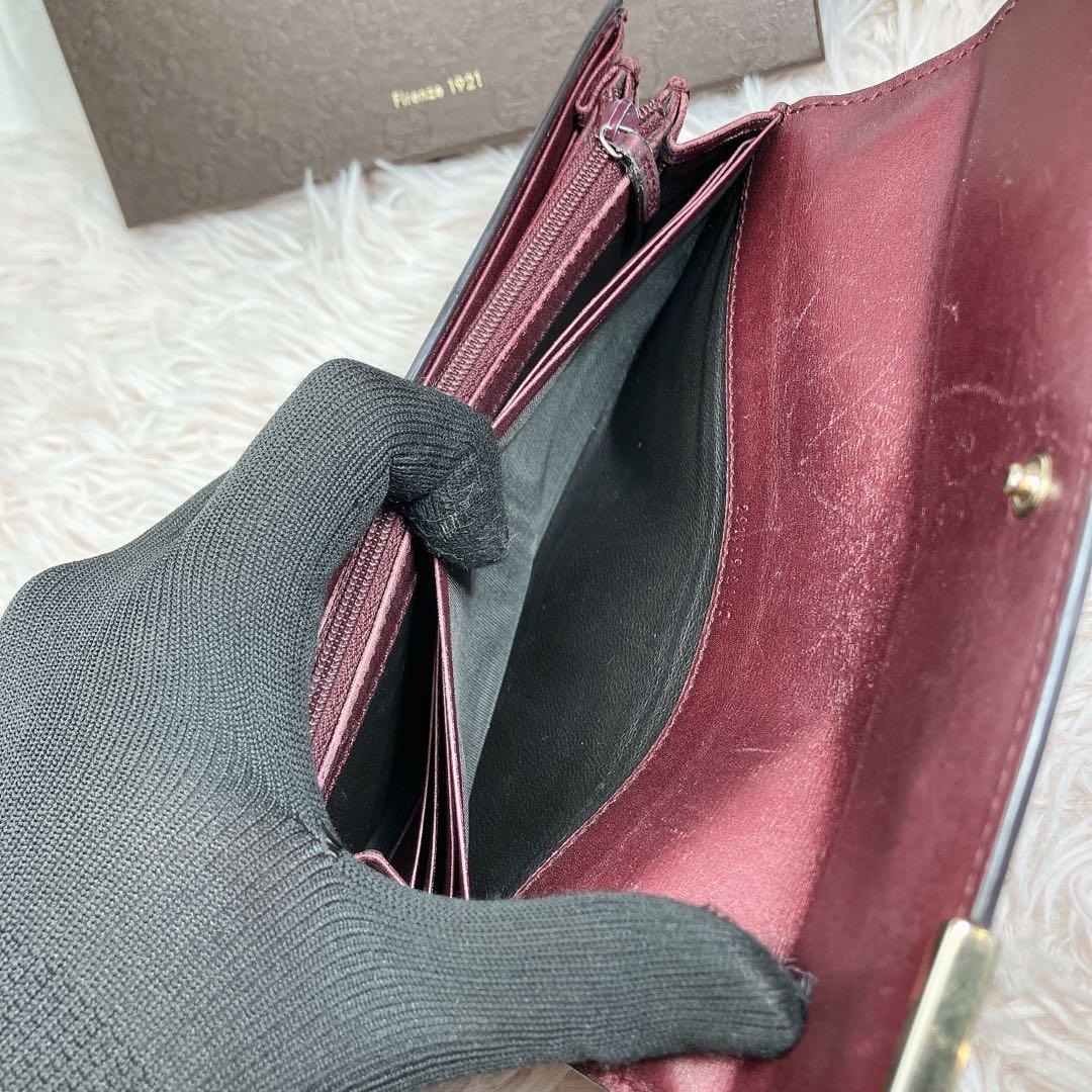 美品 GUCCI シマ エナメル パテント コンチネンタル 長財布 GG