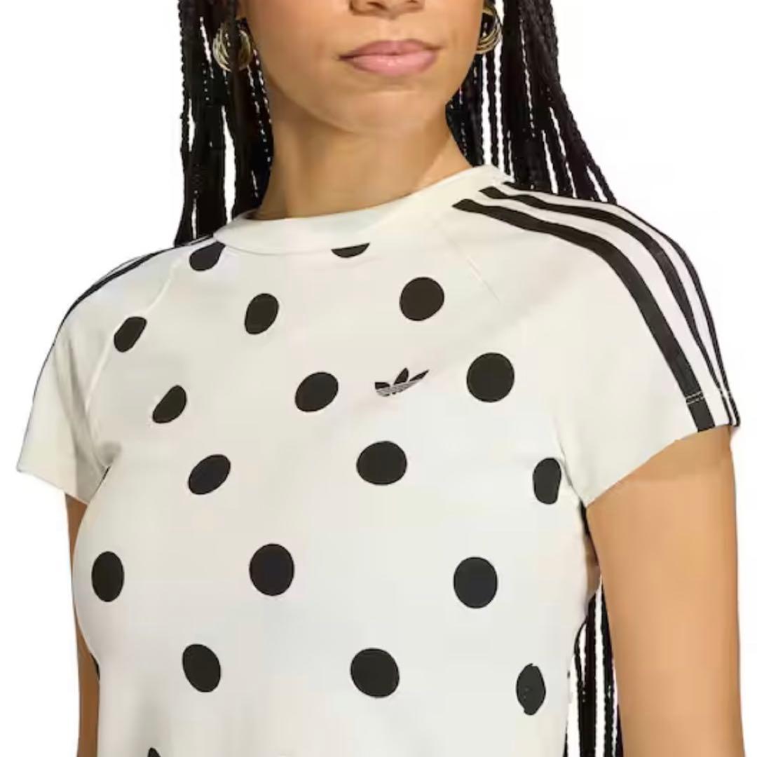 新品L⭐️adidas スリムフィット カリ 水玉 半袖 Tシャツ ホワイト× 黒