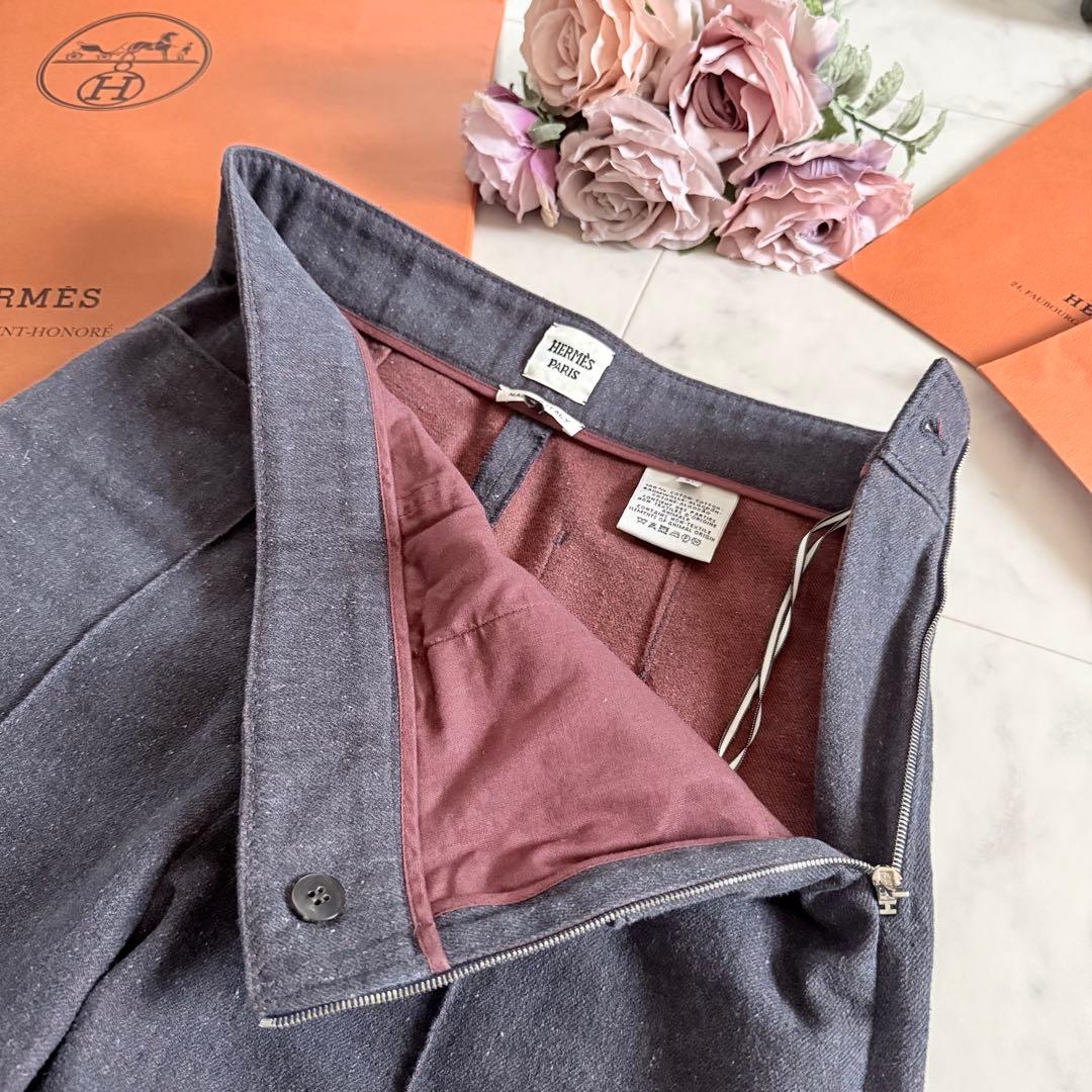 極美品★HERMES デニムパンツ レザーベルトチャーム付き センタータック34