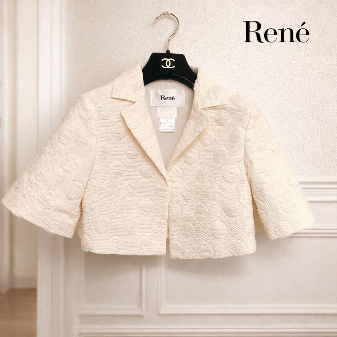 René TISSUE ボレロ ジャケット ドット モチーフ サマー ツイード