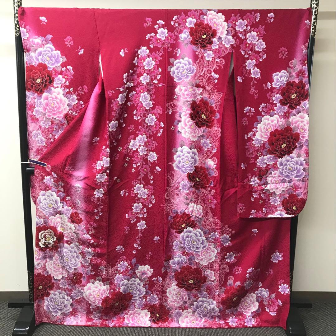 華様【帯付き】正絹　キラキラとした花柄の振袖　花尽くし　袋帯