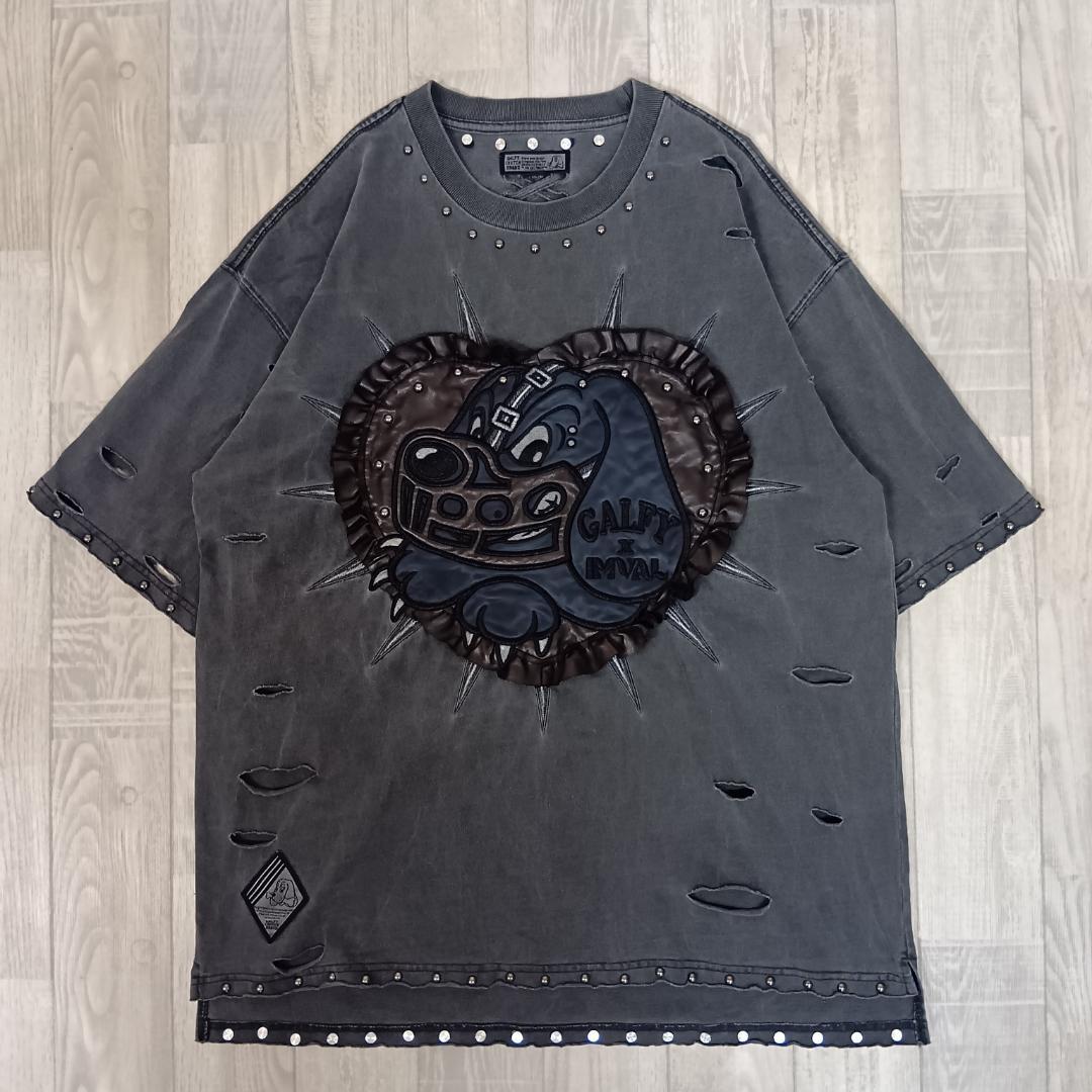 ガルフィー/Tシャツ/ボンデージハートフリル/グランジ加工/L