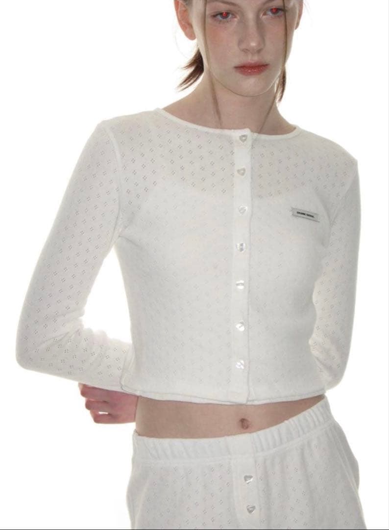 【CRANK】Heart Button Eyelet Cardigan