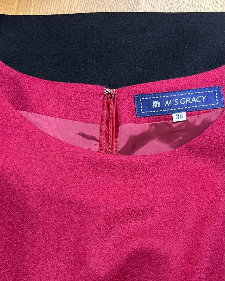 M'S GRACY ワインレッド リボン付き ワンピース 38
