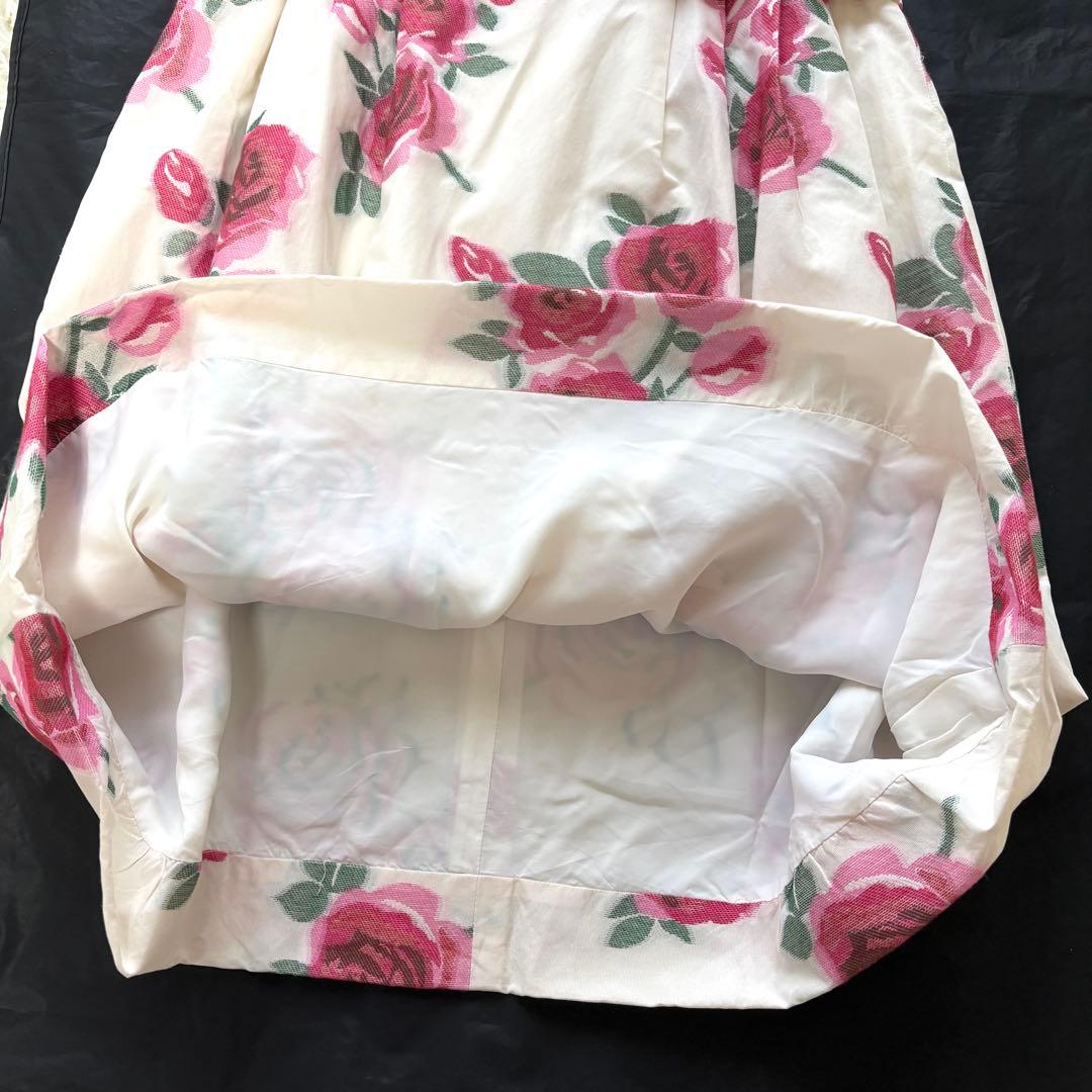 【美品】リボン　薔薇　エムズグレイシー　フレアワンピース　Aライン　上品　38
