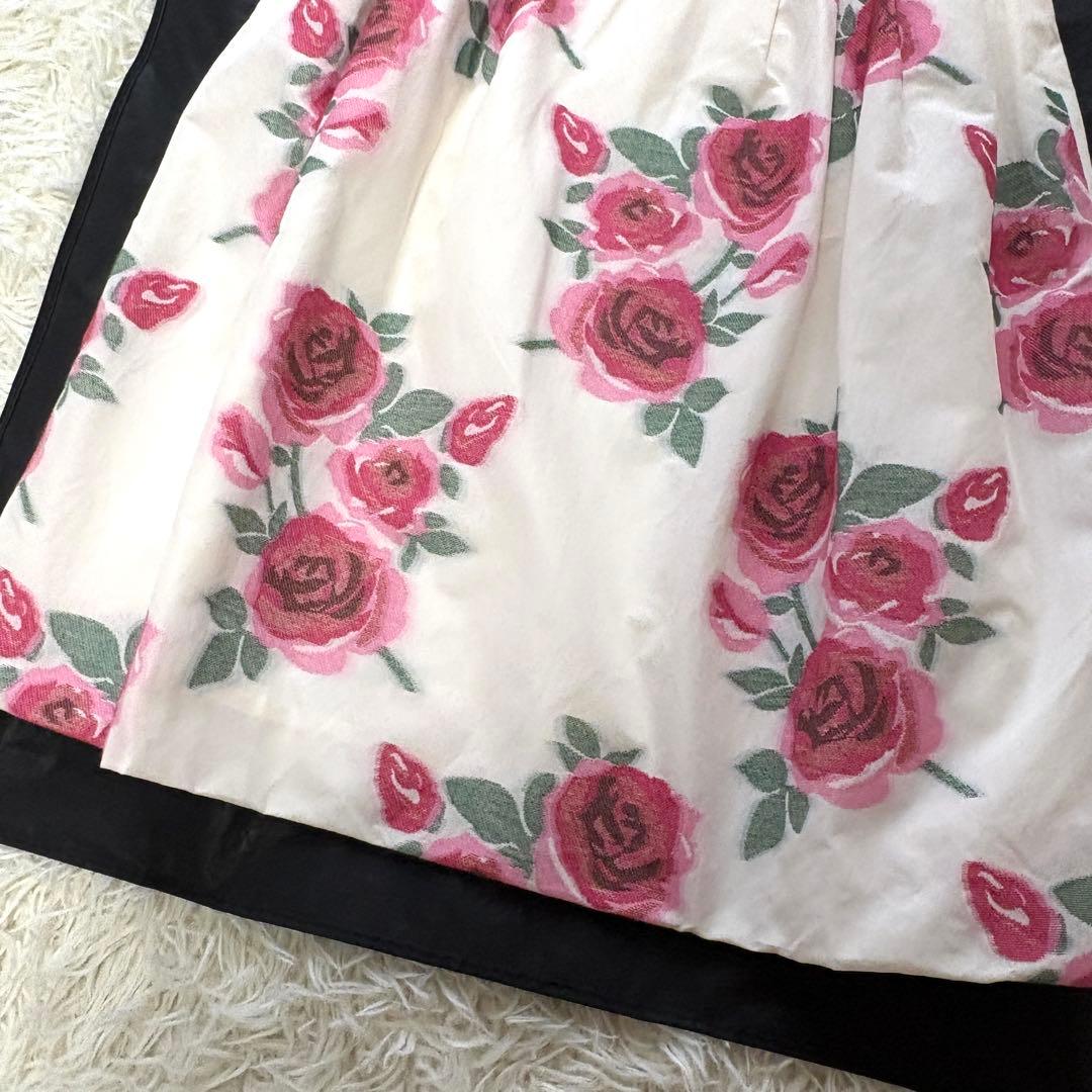 【美品】リボン　薔薇　エムズグレイシー　フレアワンピース　Aライン　上品　38