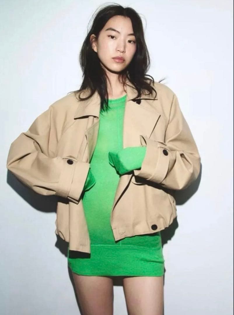 試着のみZARA ショートバルーントレンチコート XS コムギ ショートトレンチ