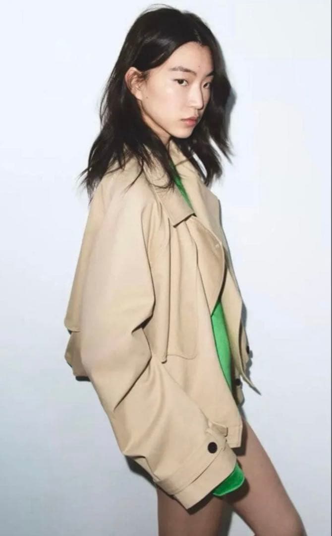 試着のみZARA ショートバルーントレンチコート XS コムギ ショートトレンチ