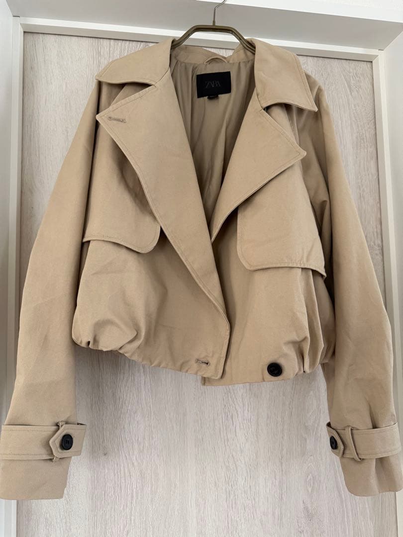 試着のみZARA ショートバルーントレンチコート XS コムギ ショートトレンチ
