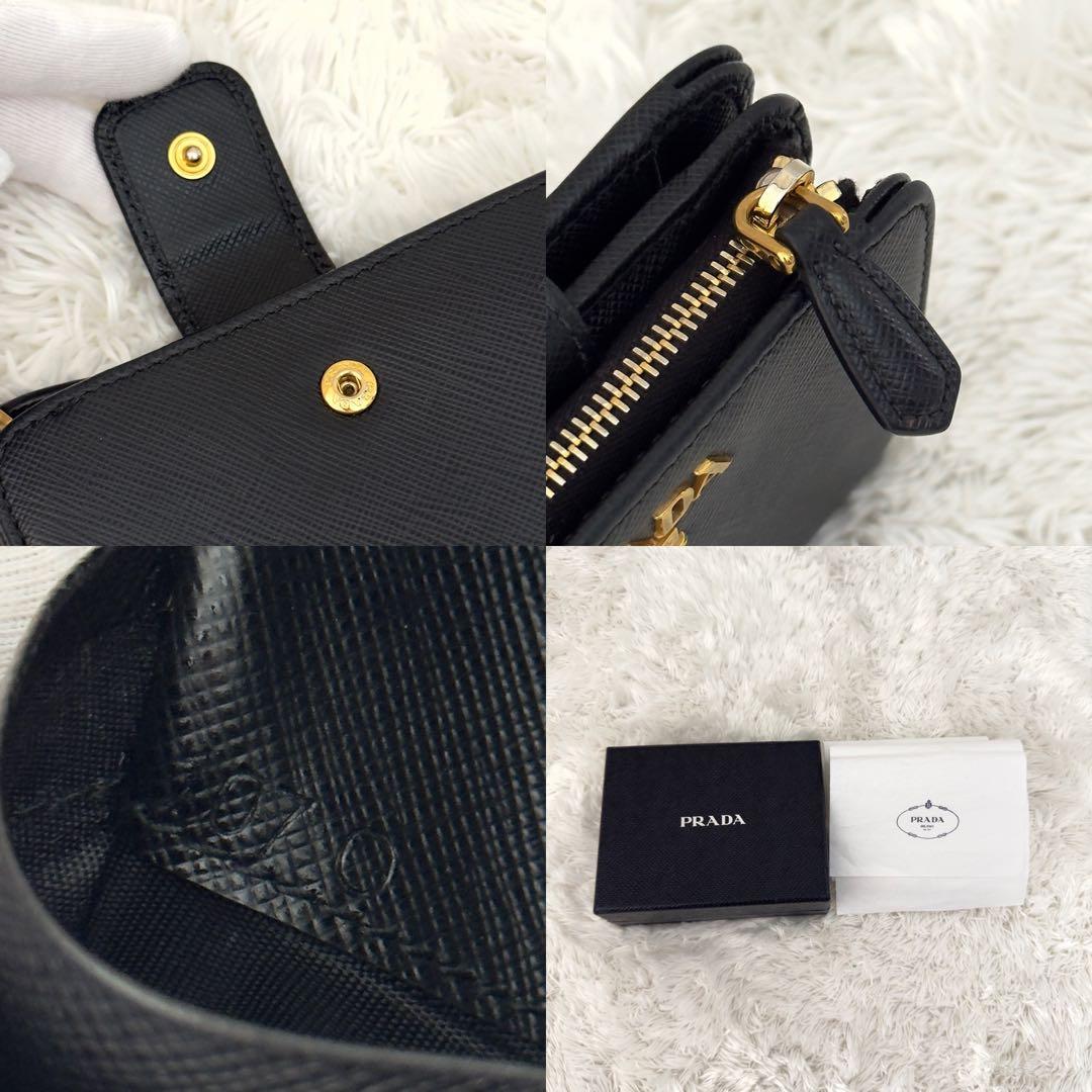 美品✨PRADA プラダ サフィアーノ 財布 ブラック 二つ折り レザー
