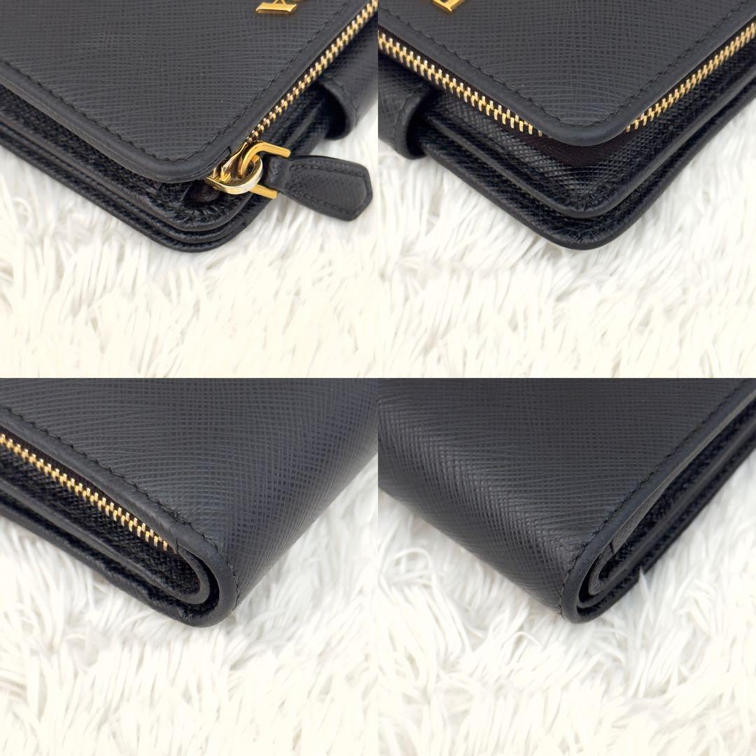 美品✨PRADA プラダ サフィアーノ 財布 ブラック 二つ折り レザー