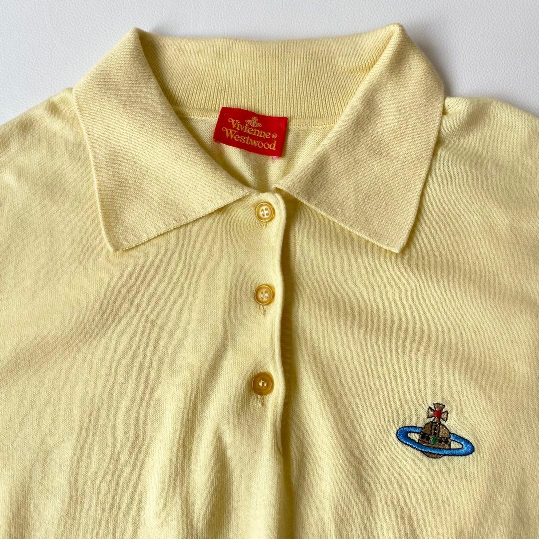【美品】ヴィヴィアンウエストウッド　ニットポロシャツ　変形　オーブ刺繍　イタリア