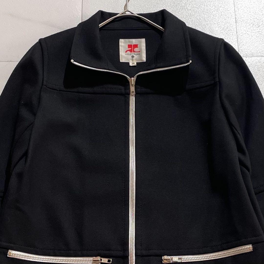 美品✨Courreges コート ジップデザイン 黒 サイズ38 裏地赤