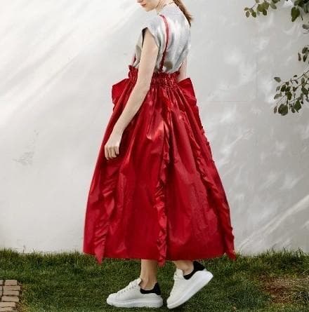 美品　COEL　コエル　フリルサス付きスカート　36　レッド　ロングスカート