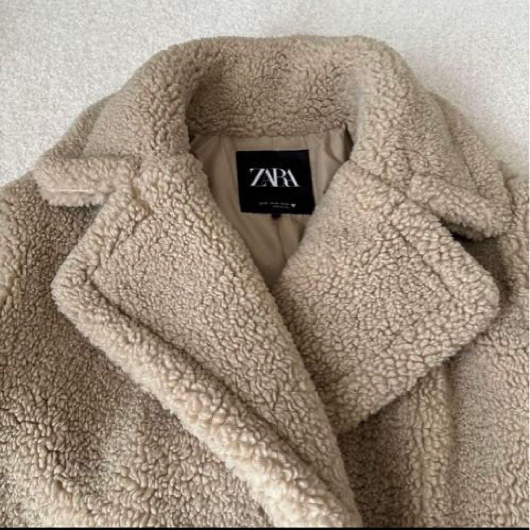 【ZARA】エクストラロングフェイクボアコート ダブルブレスト XS
