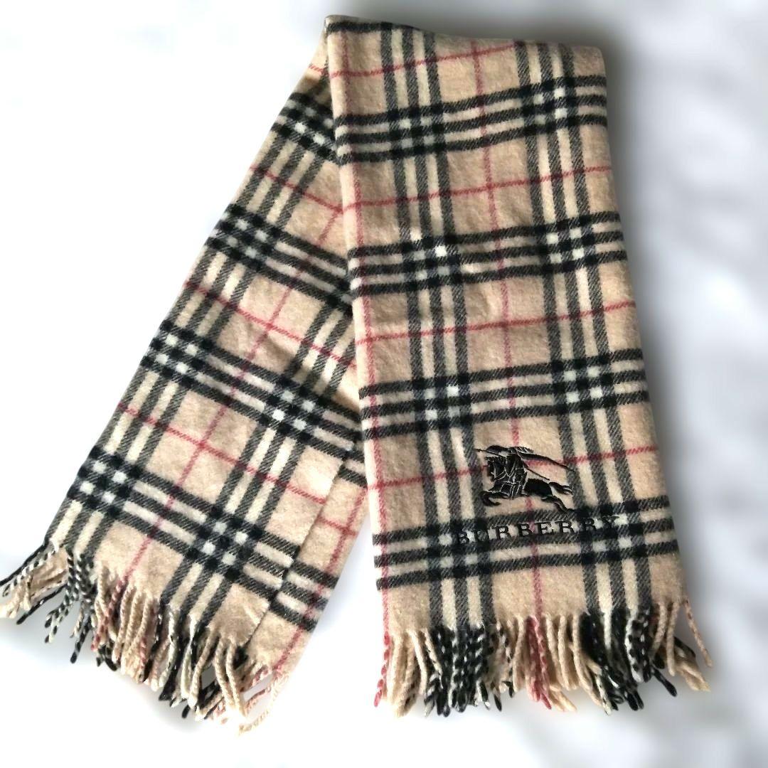 【超美品】BURBERRY ノバチェック柄 ベージュウール100% マフラー