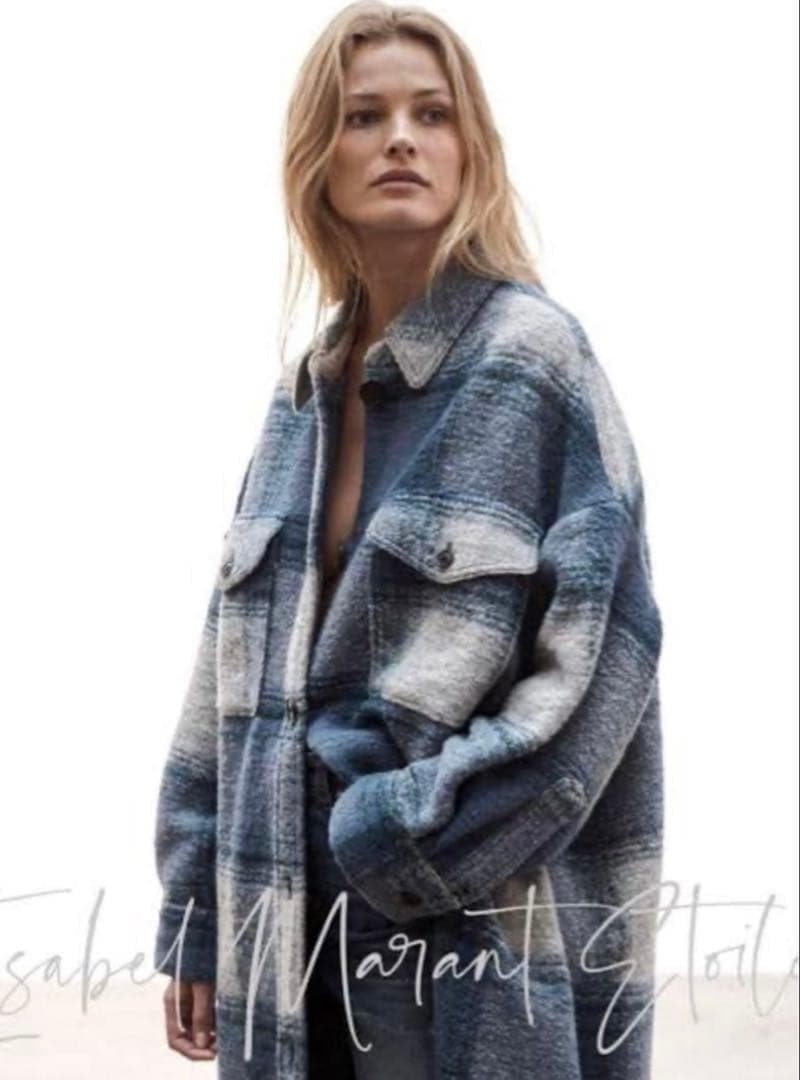 【ISABEL MARANT ETOILE】シャツ型　ロングコート　チェック　青