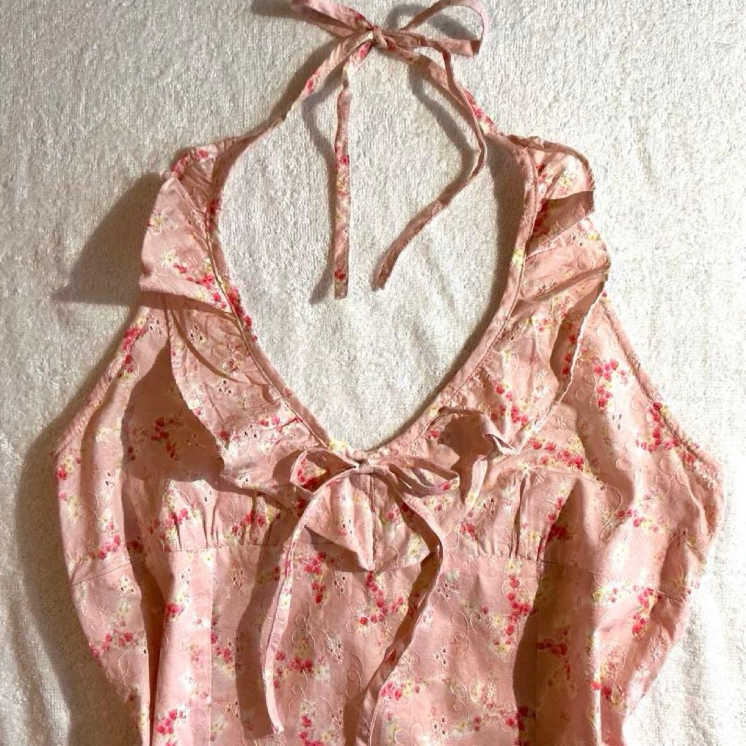 2000s 旧タグ LIZLISA 姫ロリ ホルターネックふりふりキャミ ピンク