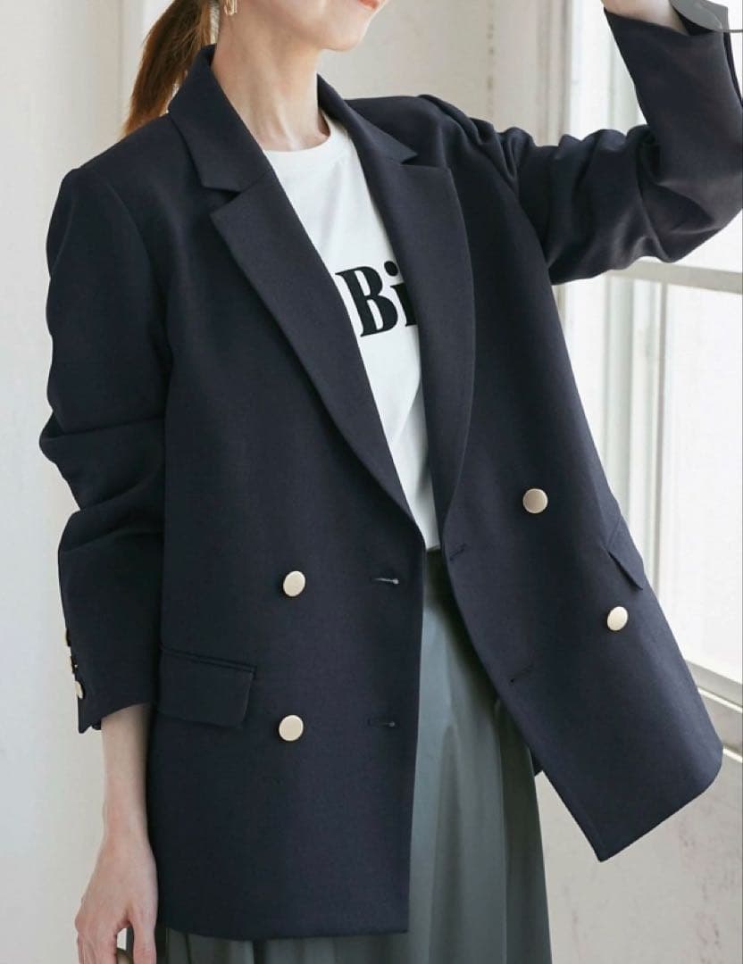 ROPE'PICNIC ロペピクニックネイビー ダブルジャケット ゴールド　美品