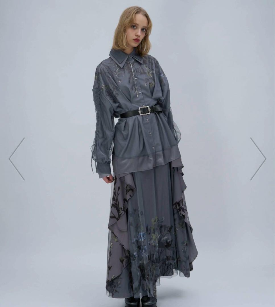 HARE TSUBOMIレイヤースカート 花柄 グレー ロングスカート