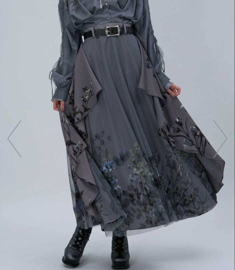 HARE TSUBOMIレイヤースカート 花柄 グレー ロングスカート