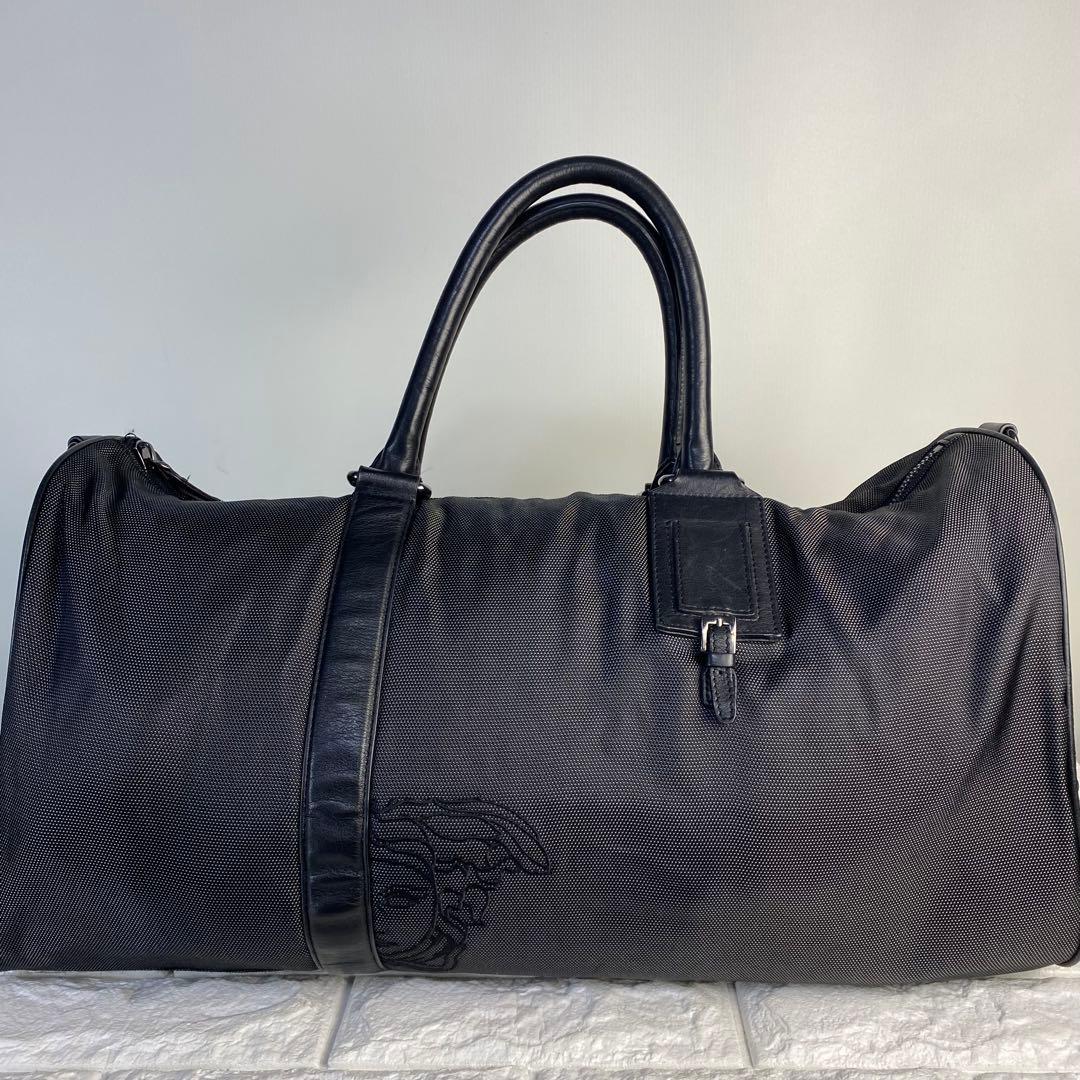 ヴェルサーチコレクション　ボストンバッグ　ナイロン×レザー　メデューサ　ブラック