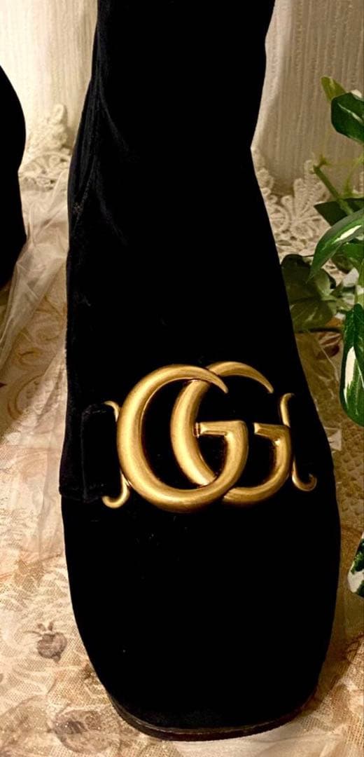 GUCCI グッチ GGマーモント ベロア×レザー ショートブーツ 36 黒