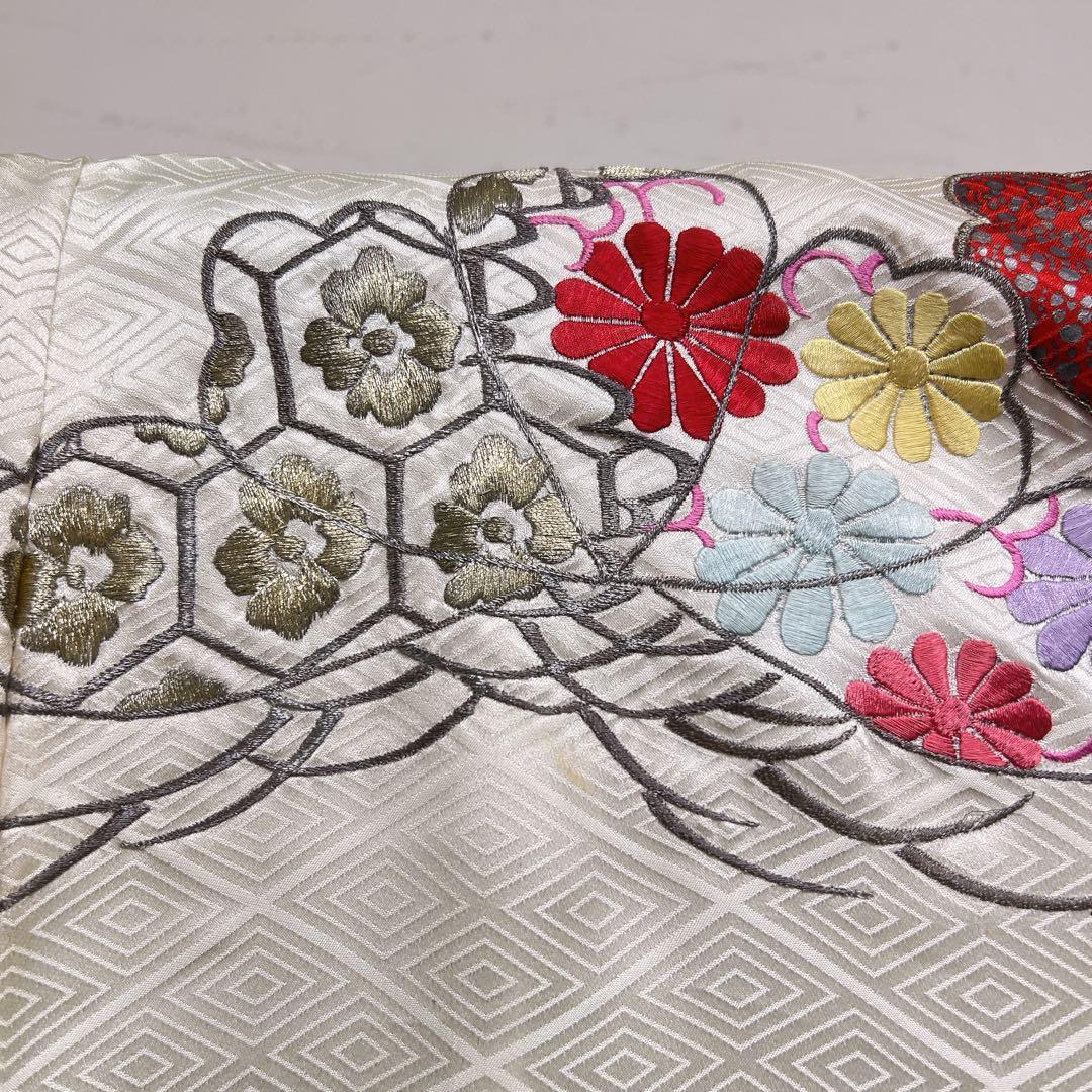 振袖　セミアンティーク　刺繍　松葉　菊花 七宝　着物　125tz