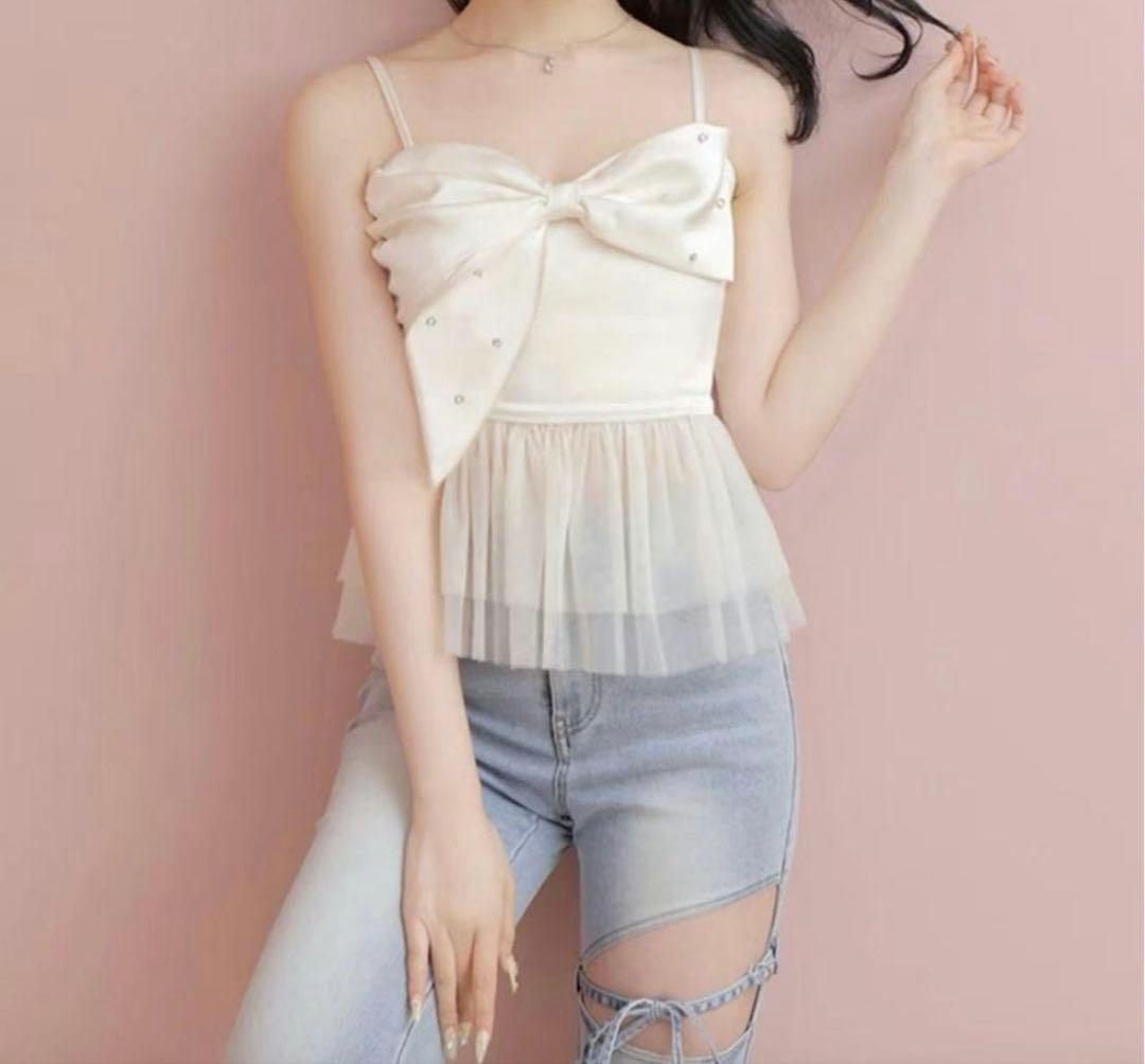 トップス Ribbon bijou peplum cami bustier