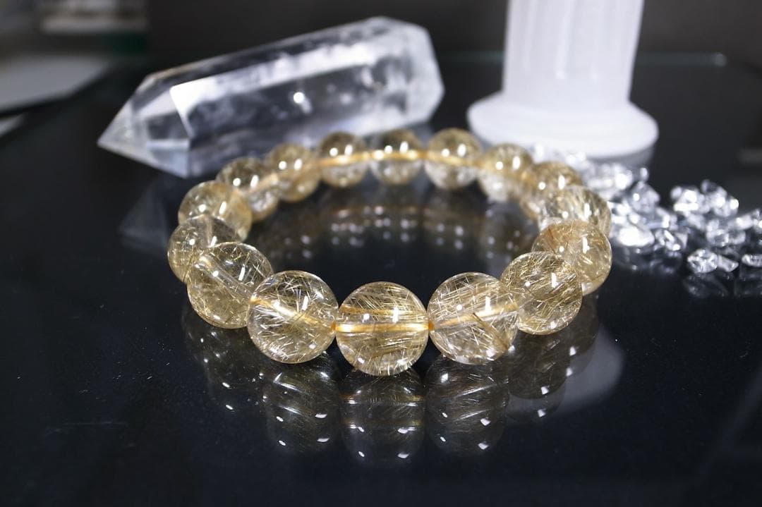 ルチルクォーツ ブレスレット AAAAA 13mm 丸玉ビーズ【極上の透明感】