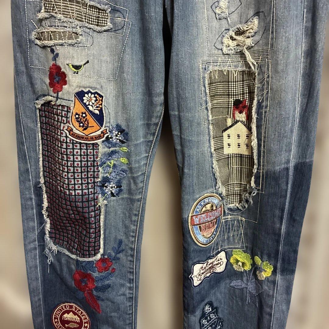 ASKNWASDEBASE刺繍パッチワークデニムパンツ