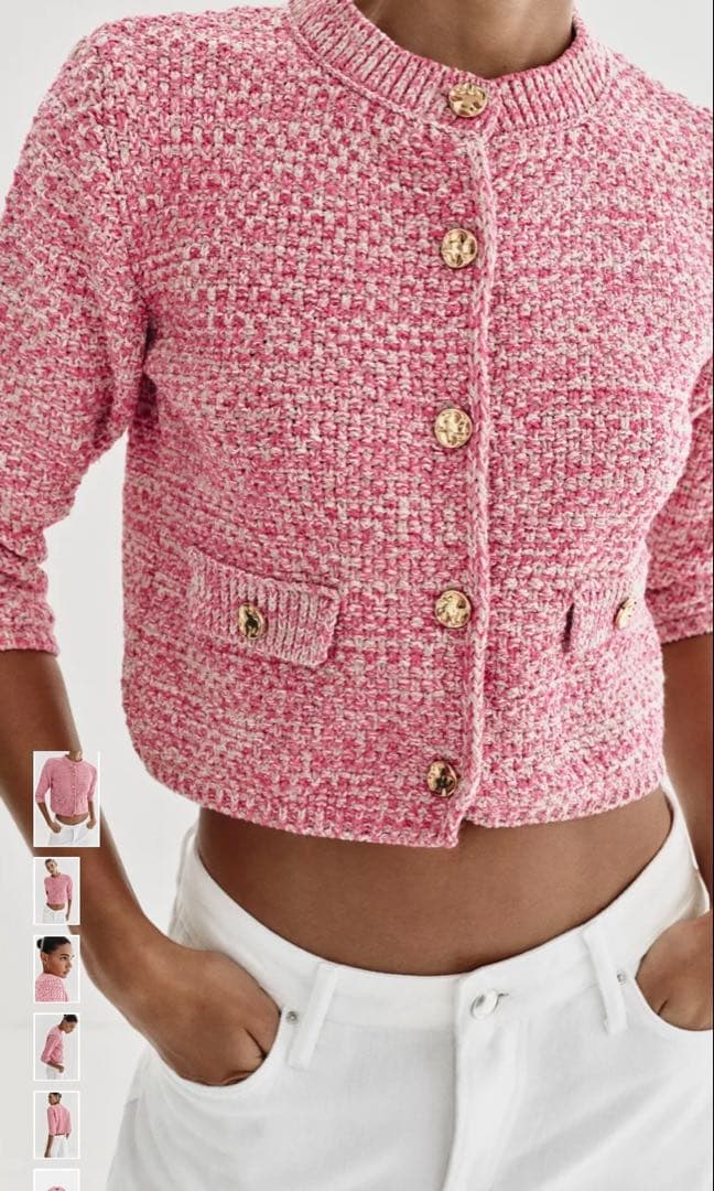 【ZARA ザラ】3/4レングススリーブニットカーディガン　ピンク　新品　M